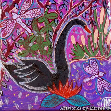 BLACK SWAN DREAMING Framed Canvas Print by Mirree Contemporary Aboriginal Art